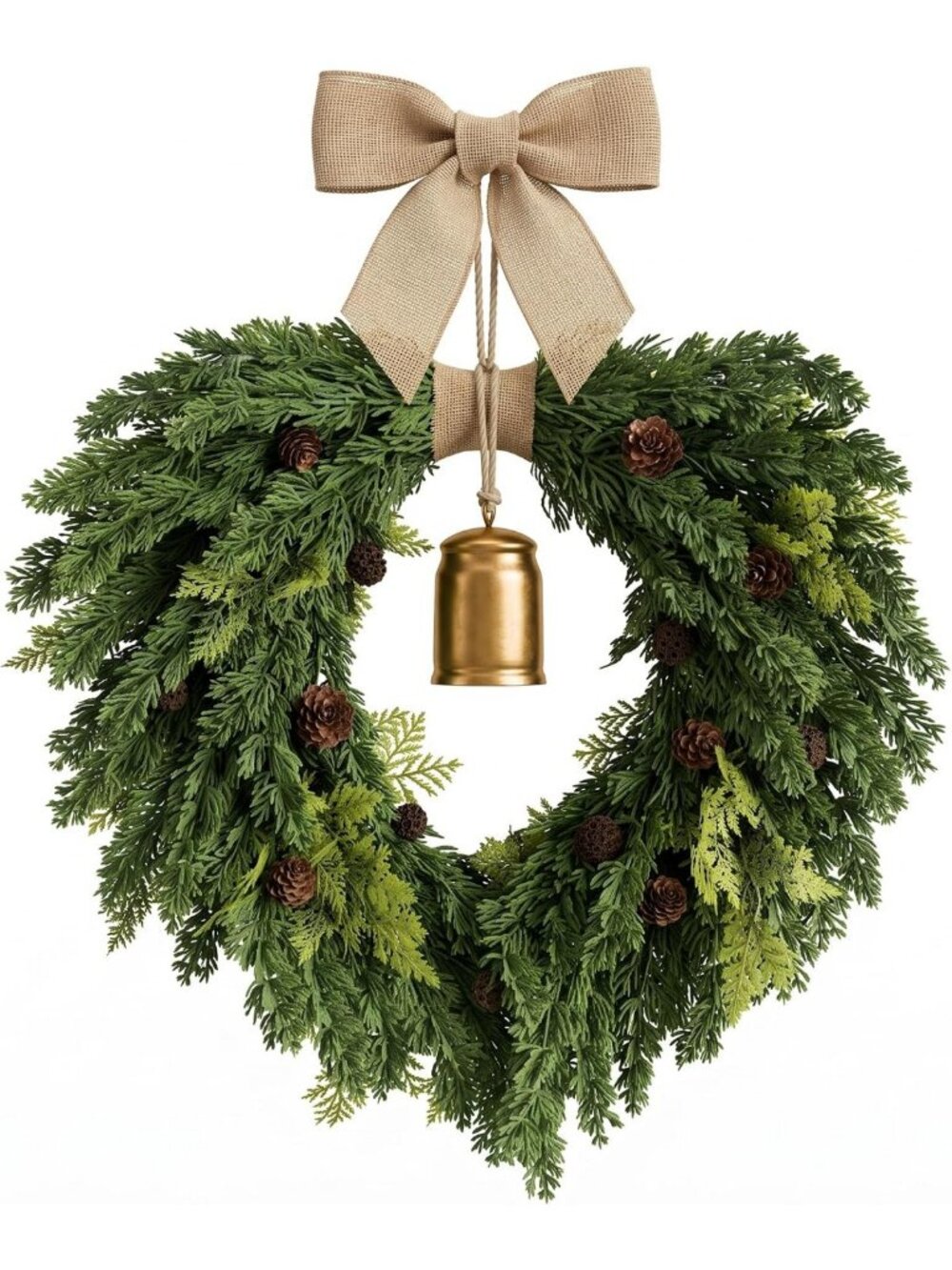 22" Christmas Pinecone Wreath with Bell for Front Door